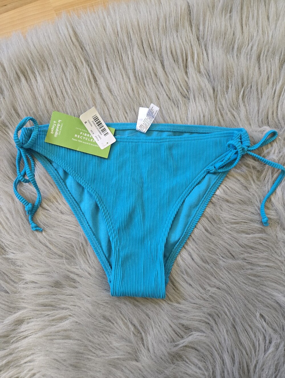 New La Vie En Rose Aqua Ribbed Bikini Bottoms Blue